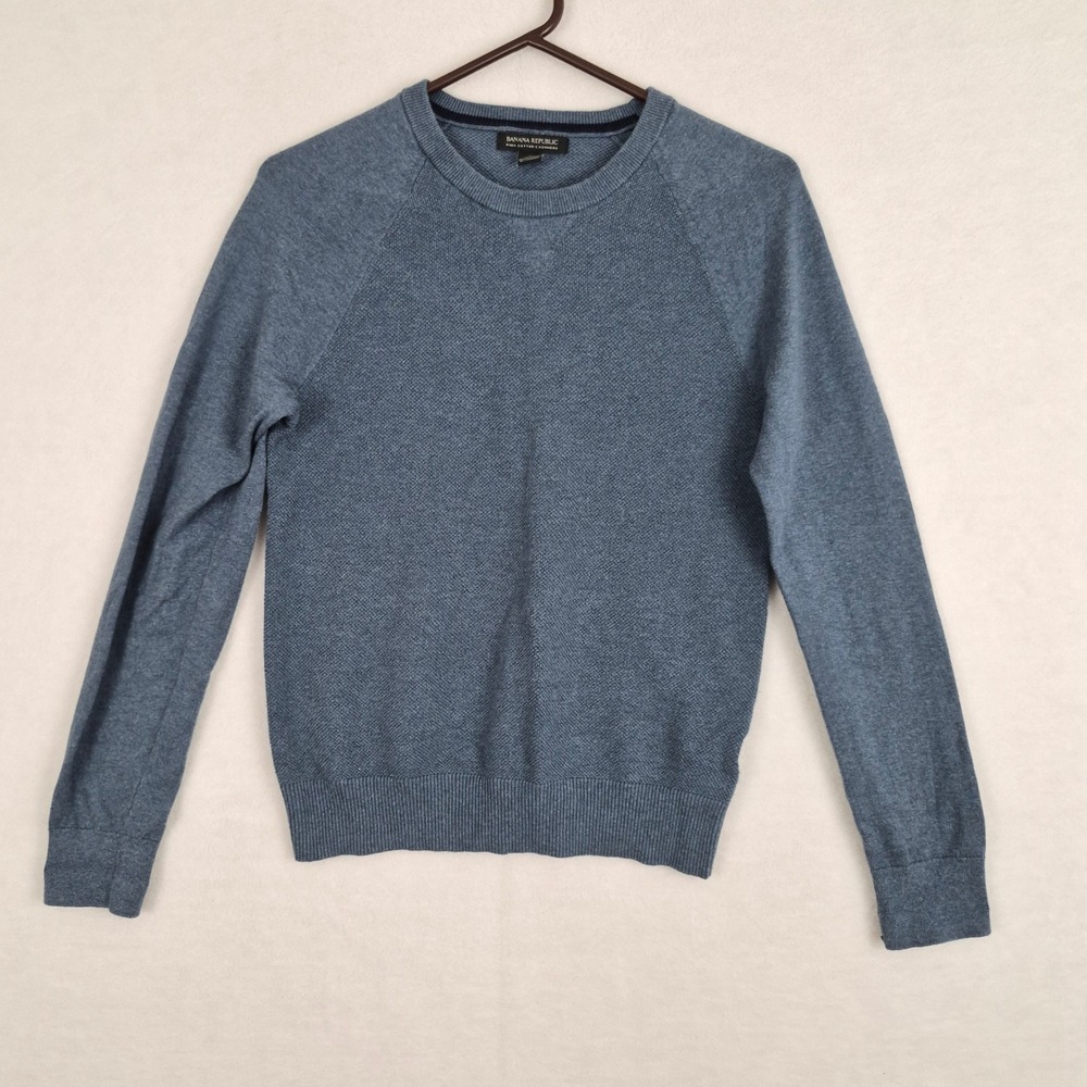 Banana Republic Mens Pima Cotton Cashmere Crewneck Sweater Blue Small Raglan